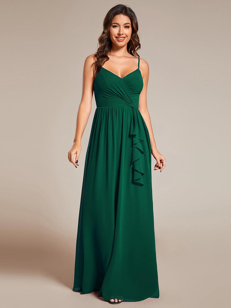 Robe de demoiselle d'honneur plissée sans manches en mousseline avec feuille de lotus #Couleur_Vert Fonce