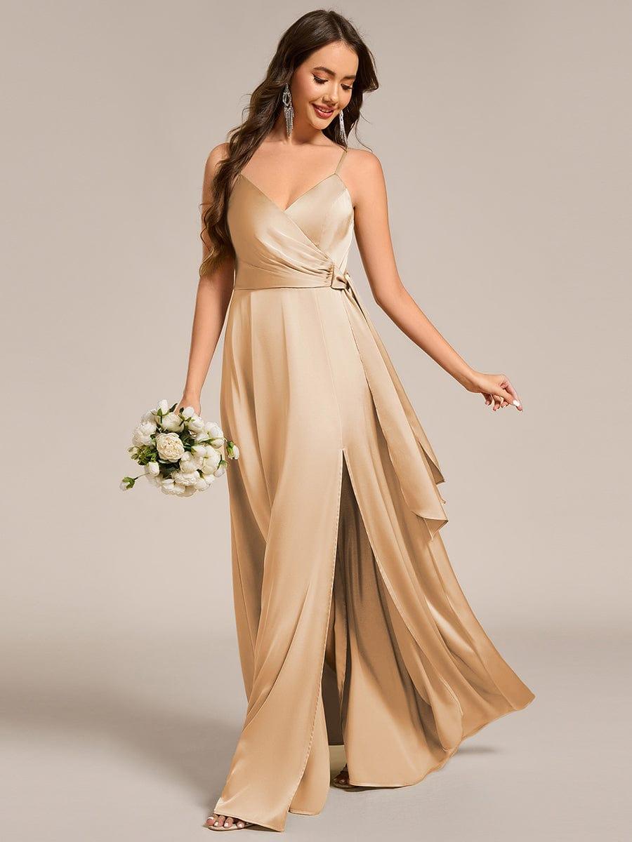 Robe D'invité De Mariage En Mousseline De Soie Mi-Longue Plissée à Manches à Volants Et Col En V #Couleur_Charbon