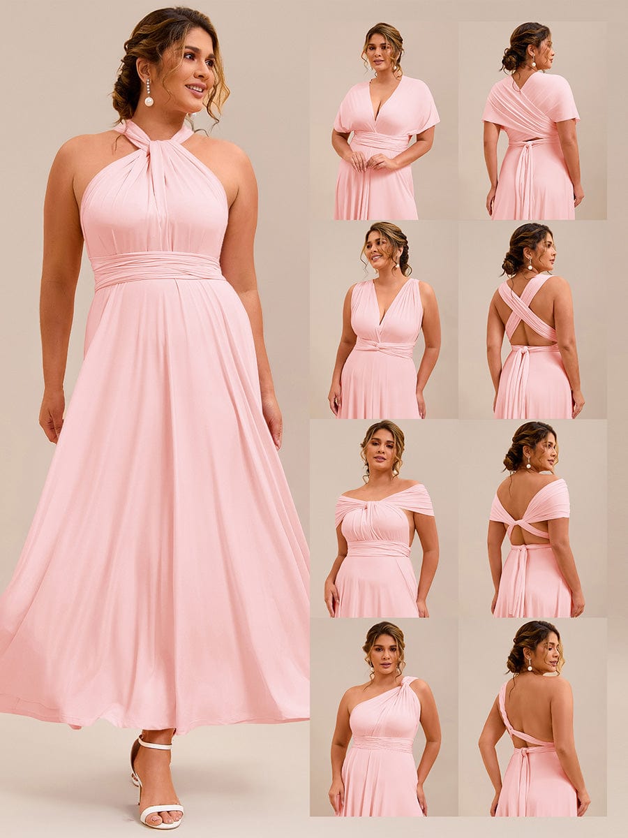 Robe d'invité de mariage trapèze en mousseline fluide à encolure ronde et longueur au genou #Couleur_Rose