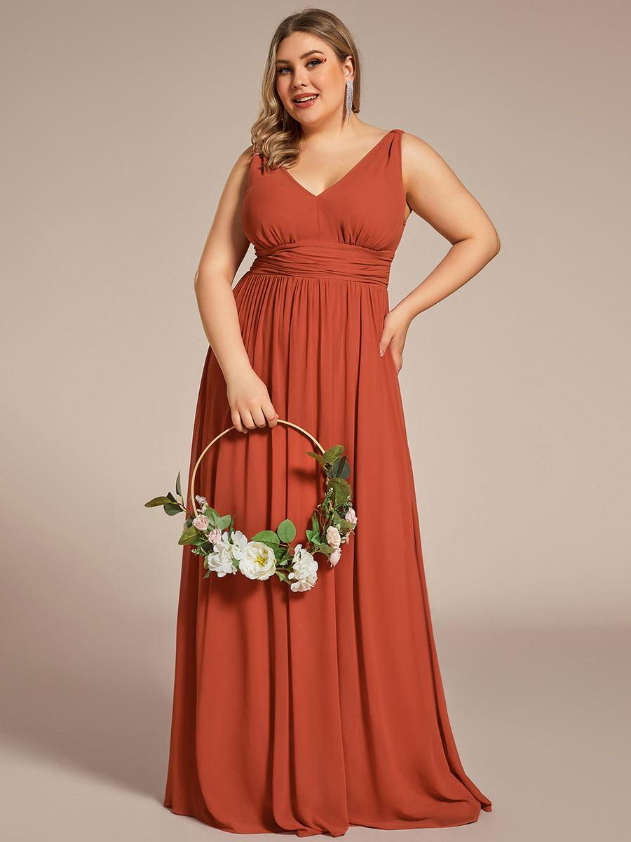 Robes de soirée Grande Taille Semi-Formelle Chiffon à Col V sans Manches #Couleur_Burnt orange