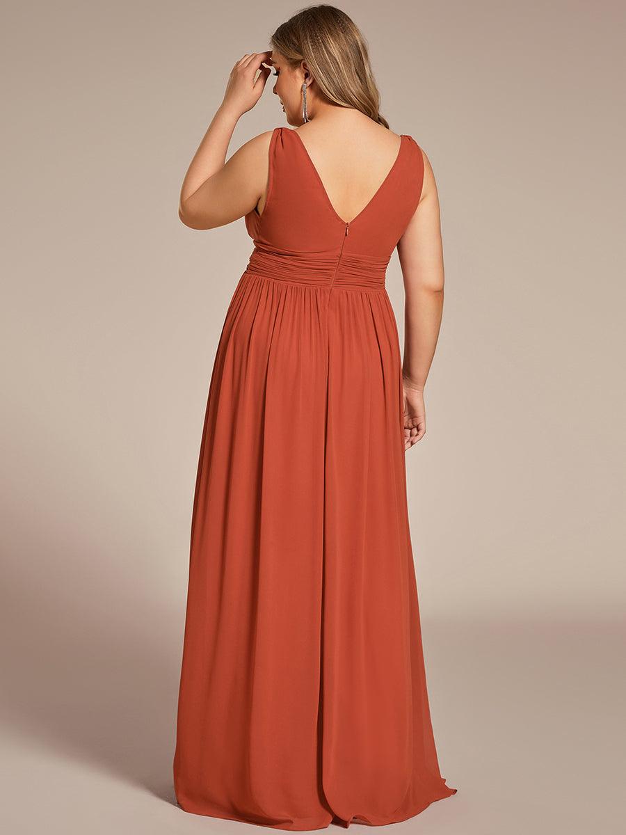 Robe de demoiselle d'honneur Grande Taille à Col V sans Manches #Couleur_Burnt orange