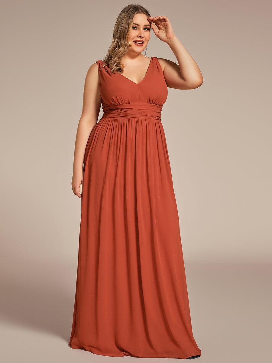 Robes de soirée Grande Taille Semi-Formelle Chiffon à Col V sans Manches #Couleur_Burnt orange