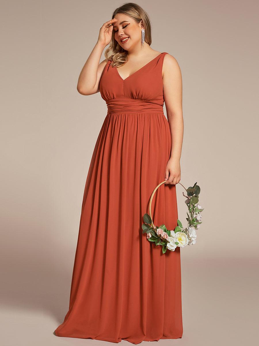 Robes de soirée Grande Taille Semi-Formelle Chiffon à Col V sans Manches #Couleur_Burnt orange