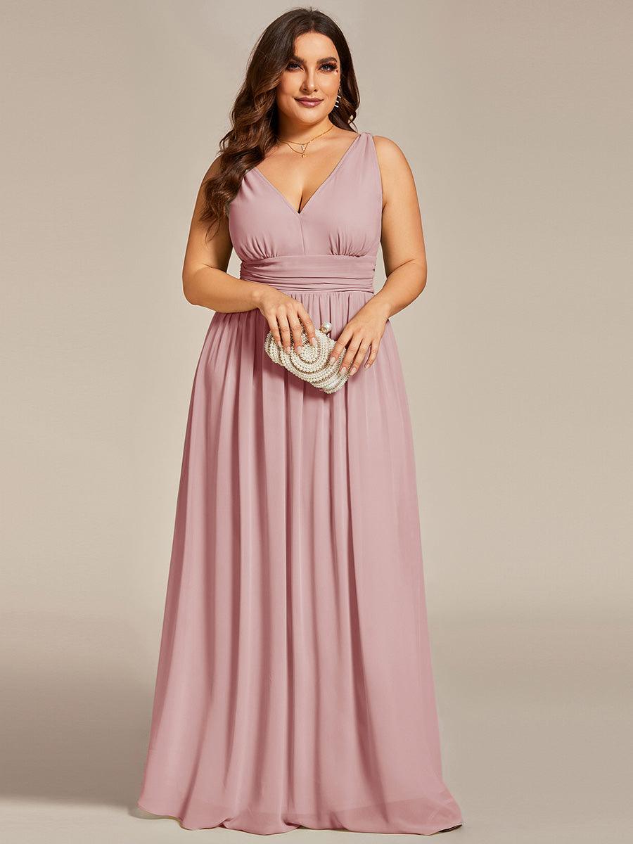 Robes de soirée Grande Taille Semi-Formelle Chiffon à Col V sans Manches #Couleur_Rose fumee