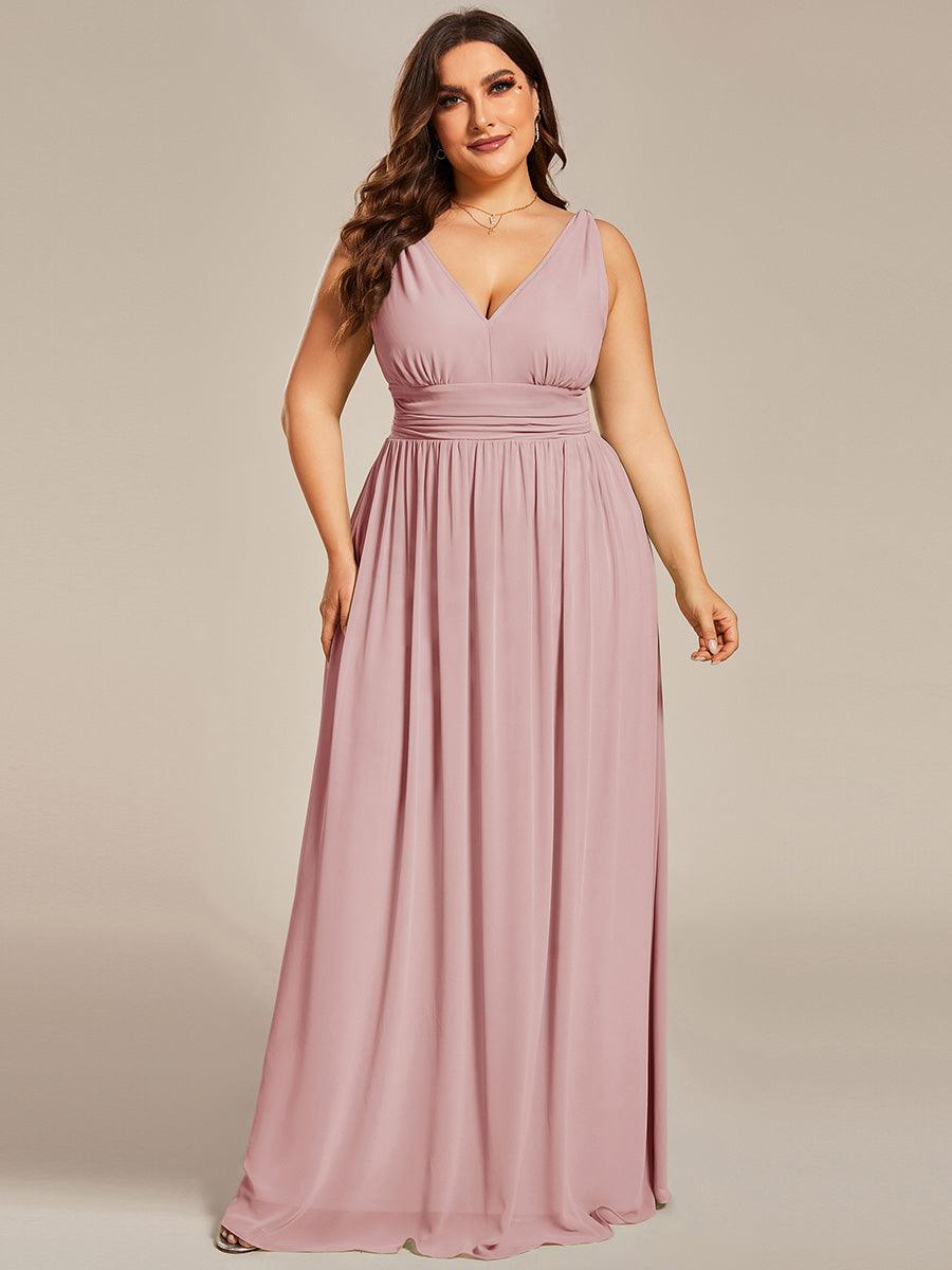 Robes de soirée Grande Taille Semi-Formelle Chiffon à Col V sans Manches #Couleur_Rose fumee