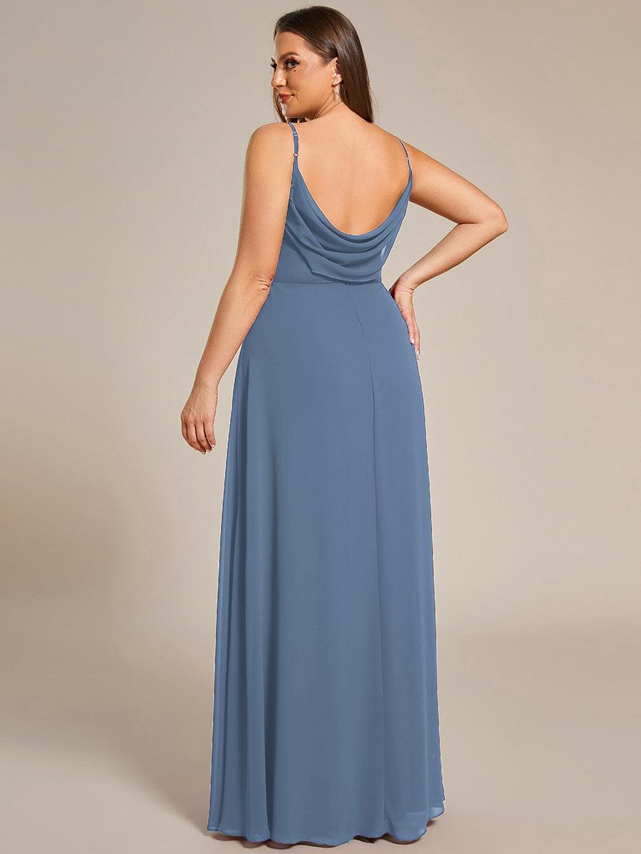 Robe de demoiselle d'honneur drapée au dos avec décolleté en cœur #Couleur_Marine Fume