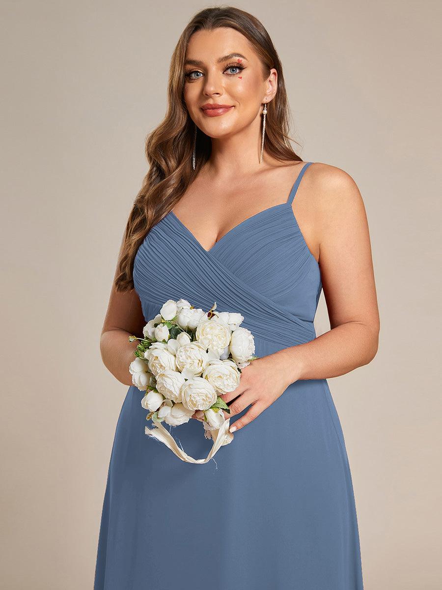Robe de demoiselle d'honneur drapée au dos avec décolleté en cœur #Couleur_Marine Fume