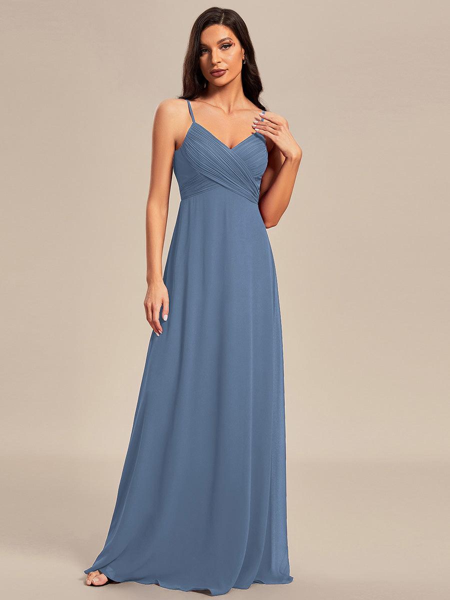 Robe de demoiselle d'honneur drapée au dos avec décolleté en cœur #Couleur_Marine Fume