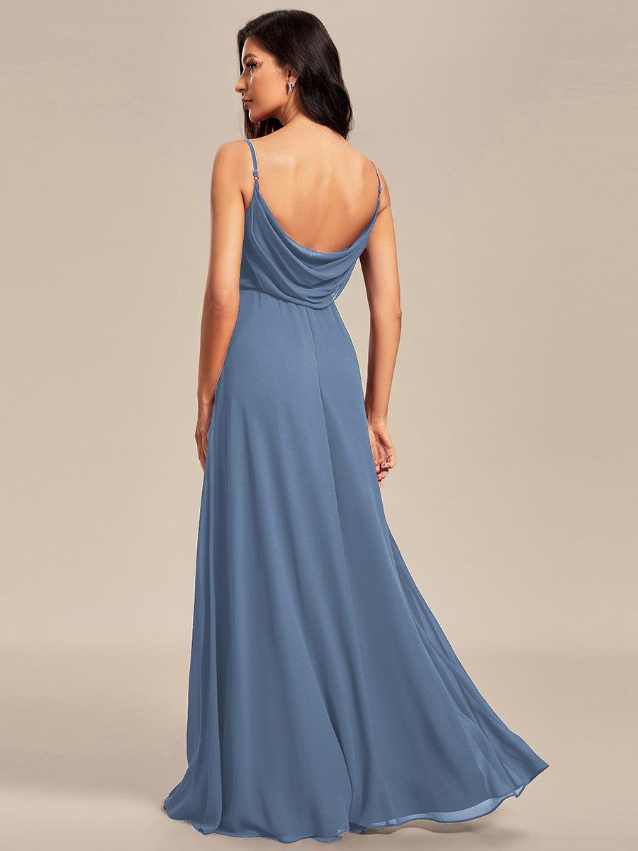 Robe de demoiselle d'honneur drapée au dos avec décolleté en cœur #Couleur_Marine Fume