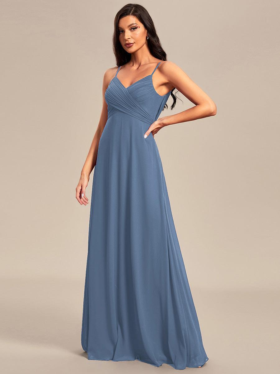 Robe de demoiselle d'honneur drapée au dos avec décolleté en cœur #Couleur_Marine Fume