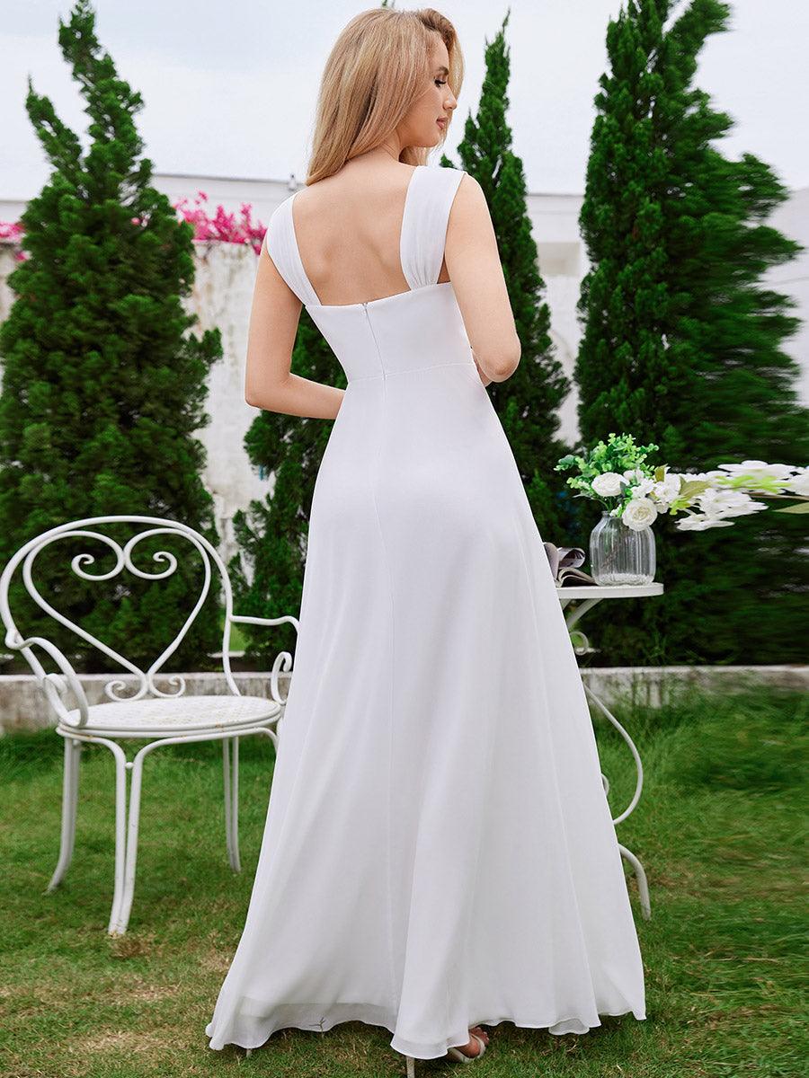 Robe de demoiselle d'honneur sans manches en mousseline de soie taille haute col carré #Couleur_Blanc