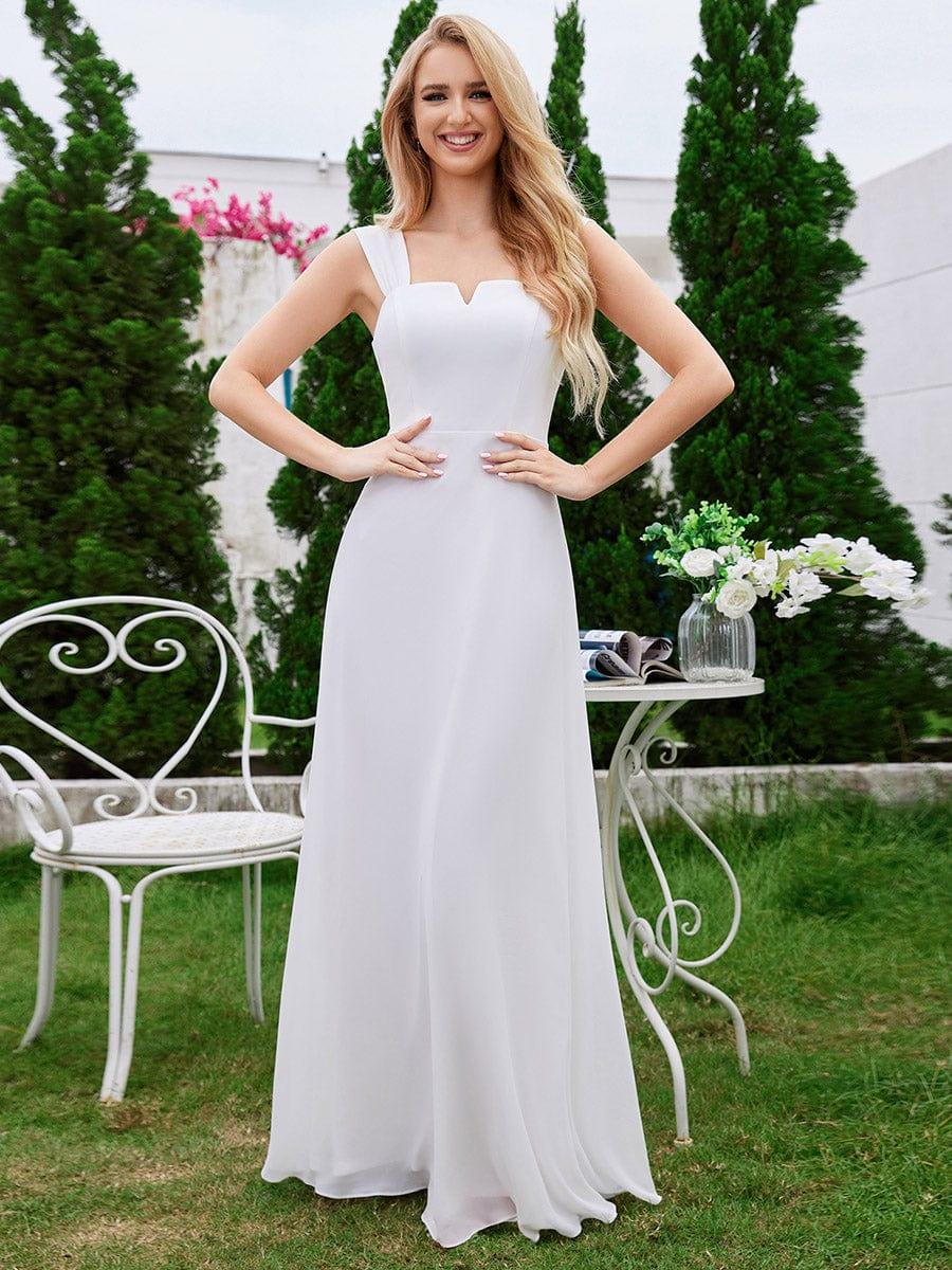 Robe d'invité de mariage trapèze en mousseline fluide à encolure ronde et longueur au genou #Couleur_Blanc