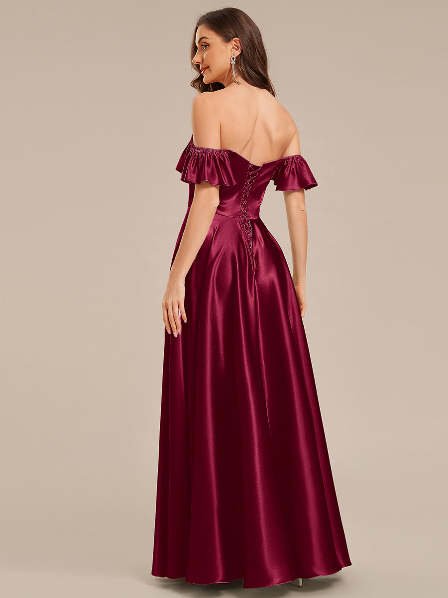 Robe d'invité de mariage trapèze en mousseline fluide à encolure ronde et longueur au genou #Couleur_Bordeaux