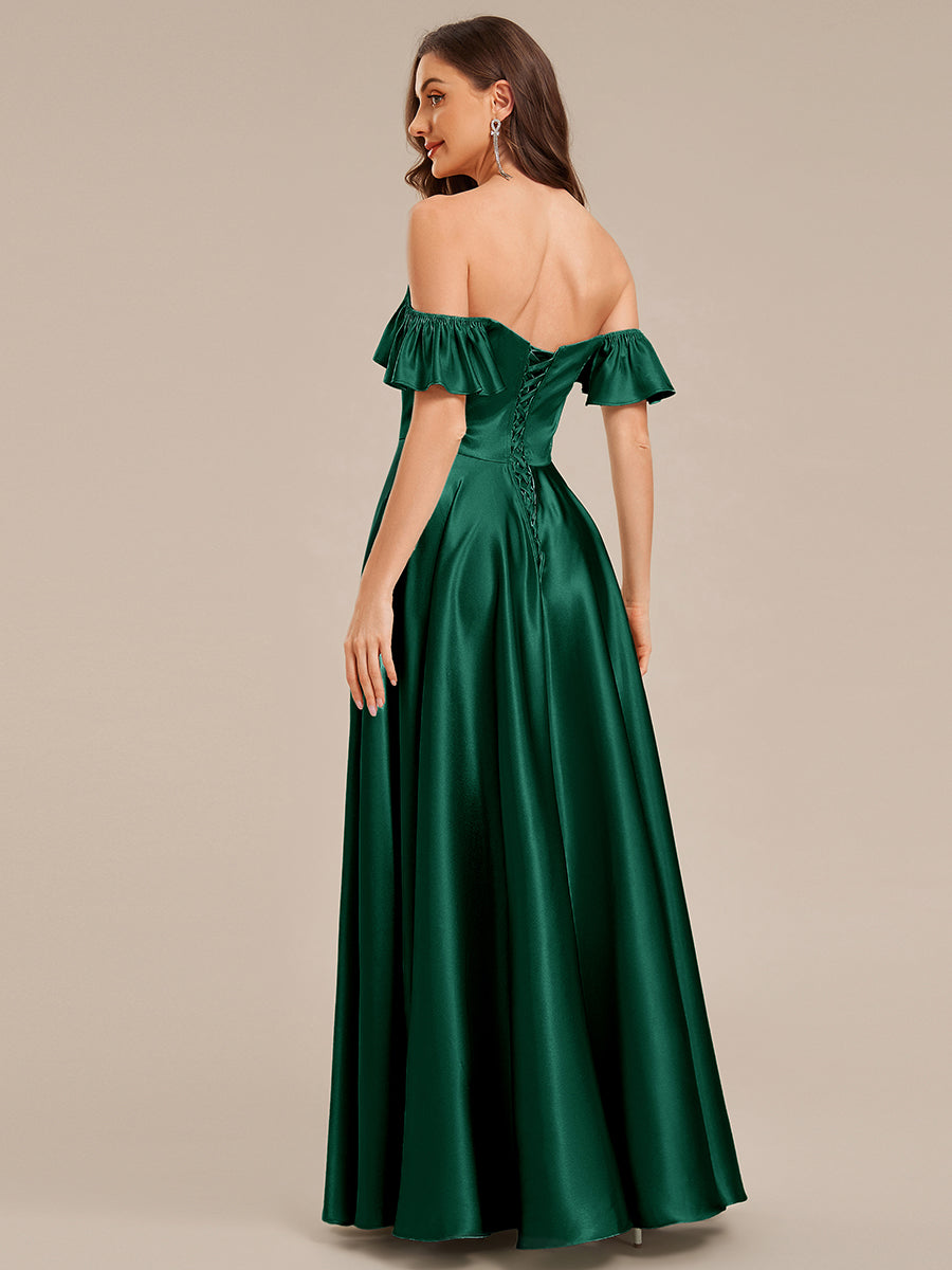 Robe d'invité de mariage trapèze en mousseline fluide à encolure ronde et longueur au genou #Couleur_Vert Fonce