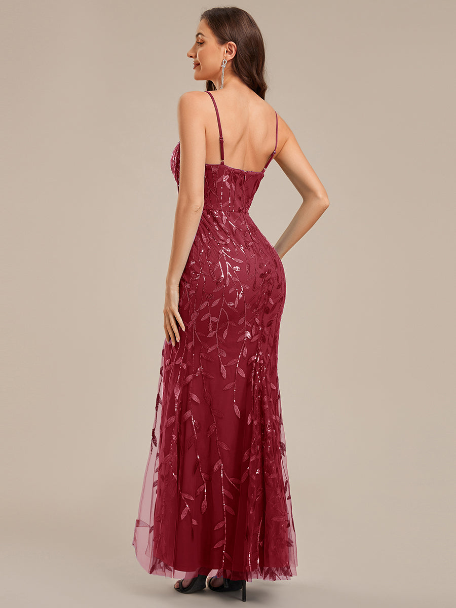 Robe de soirée sirène fendue à sequins #Couleur_Bordeaux