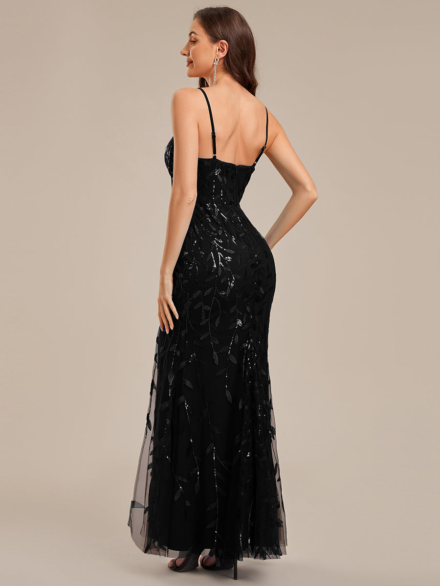 Robe de soirée sirène fendue à sequins #Couleur_Noir