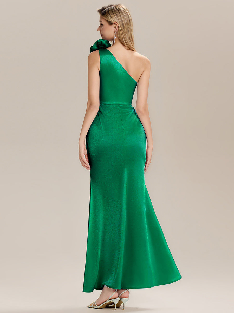 Robe de soirée chic à fleurs une épaule sans manches #Couleur_Vert Fonce