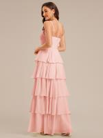 Robe d'invitée de mariage sans manches en mousseline à volants #Couleur_Rose
