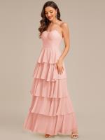 Robe d'invitée de mariage sans manches en mousseline à volants #Couleur_Rose