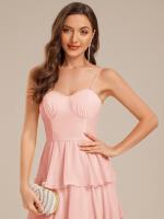 Robe d'invitée de mariage sans manches en mousseline à volants #Couleur_Rose