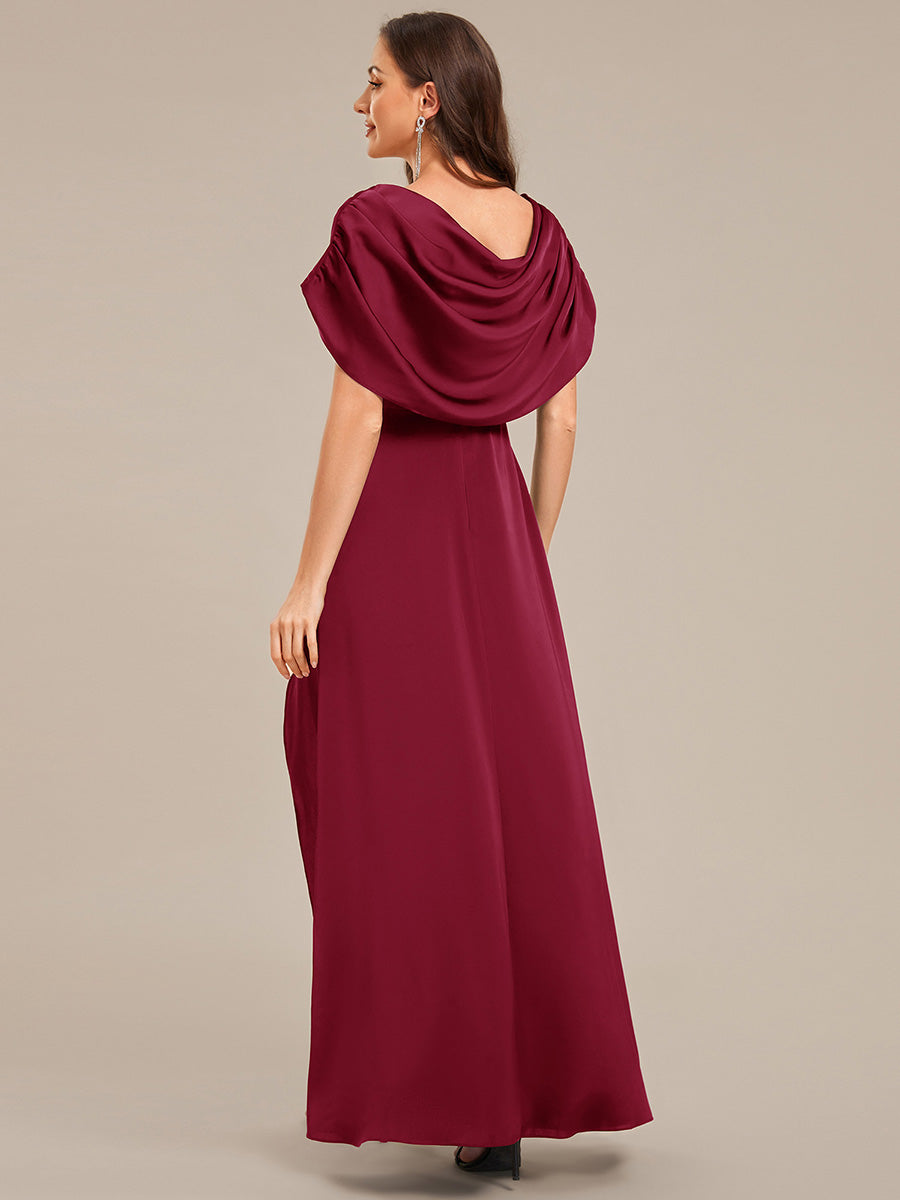 Robe de mère de la mariée fendue en satin #Couleur_Bordeaux
