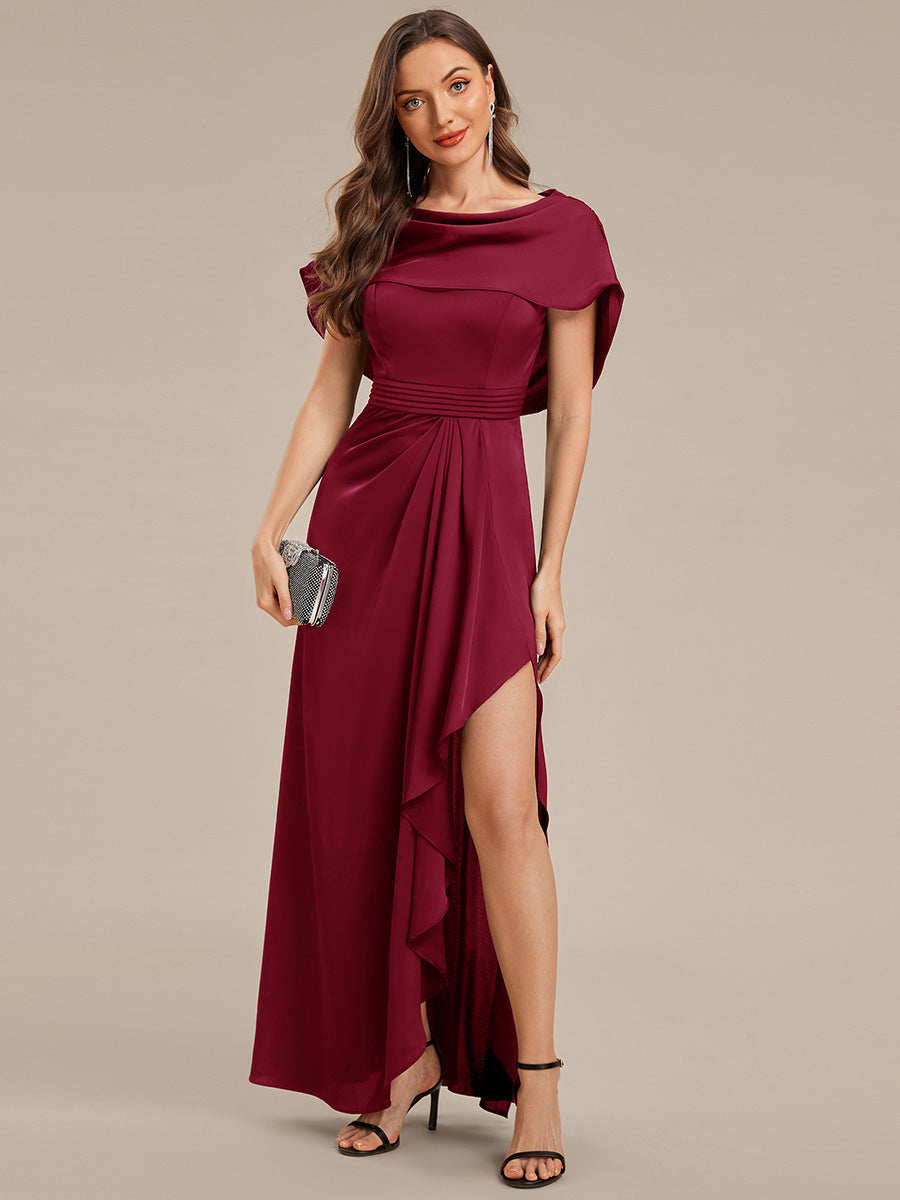 Robe de mère de la mariée fendue en satin #Couleur_Bordeaux