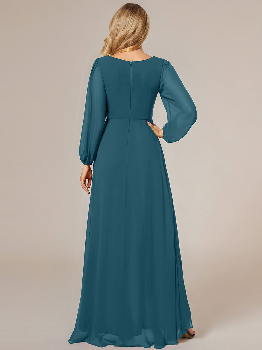 ever GRIFFIN|Charmante Robe De Demoiselle D'honneur Plissée À Manches Lanternes En Mousseline De Soie Et Taille Haute