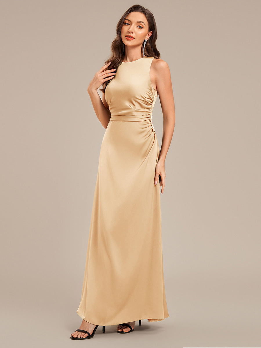 Robe de demoiselle d'honneur dos nu en satin sans manches #Couleur_Charbon