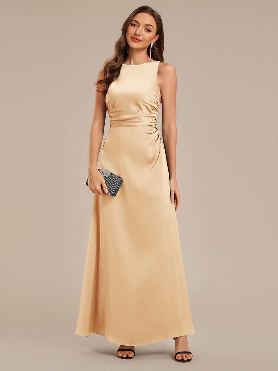 Robe de demoiselle d'honneur dos nu en satin sans manches #Couleur_Charbon