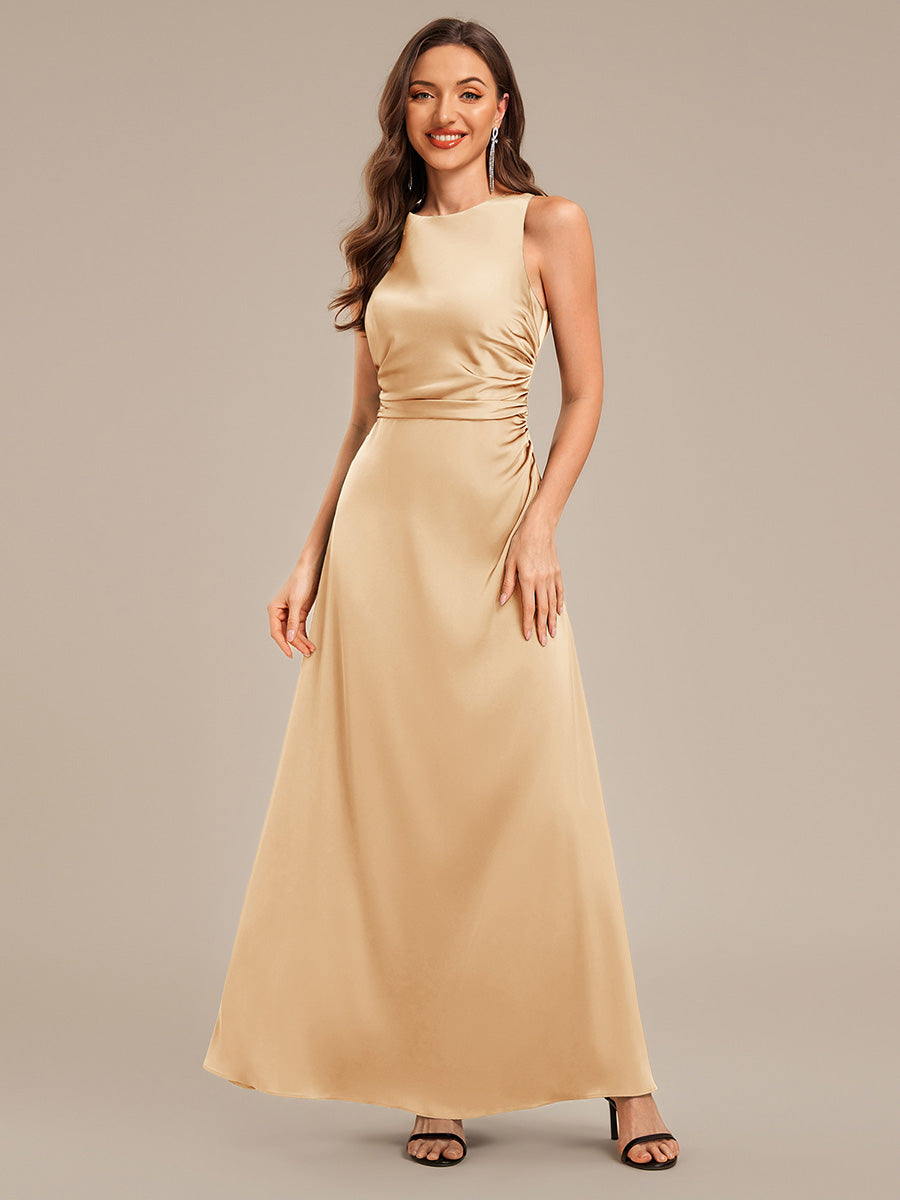 Robe de demoiselle d'honneur dos nu en satin sans manches #Couleur_Charbon