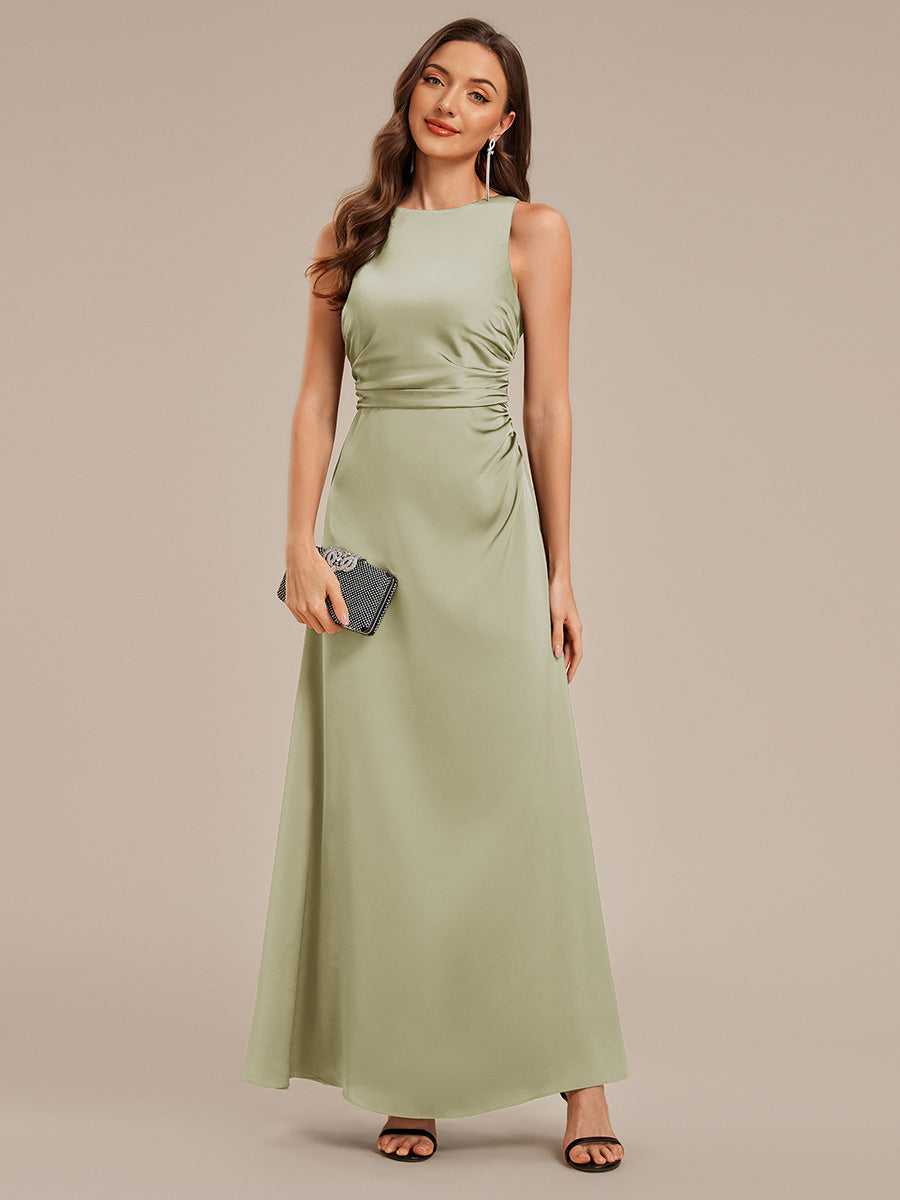Robe de demoiselle d'honneur dos nu en satin sans manches #Couleur_Vert sauge