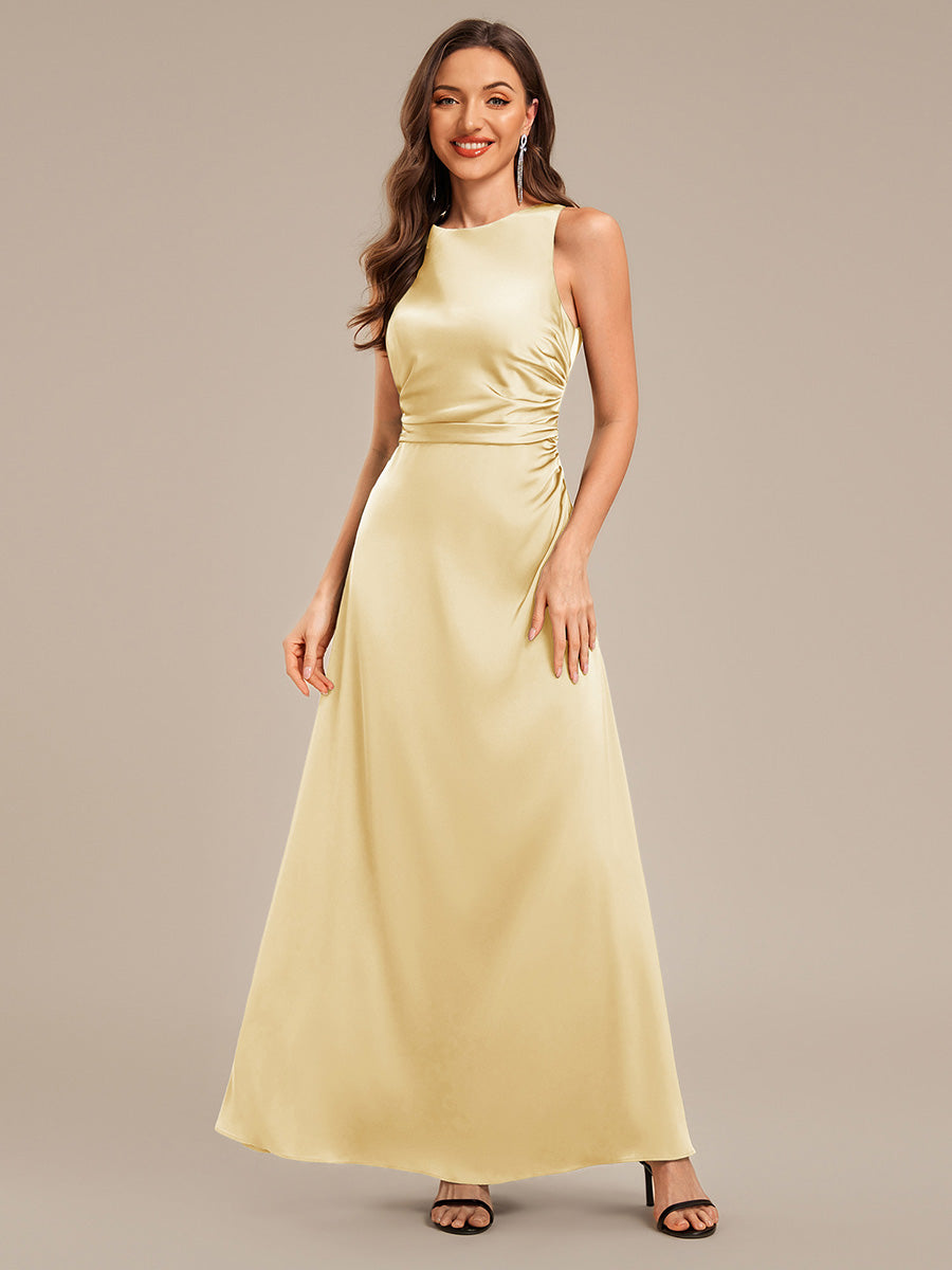 Robe de demoiselle d'honneur dos nu en satin sans manches #Couleur_Jaune