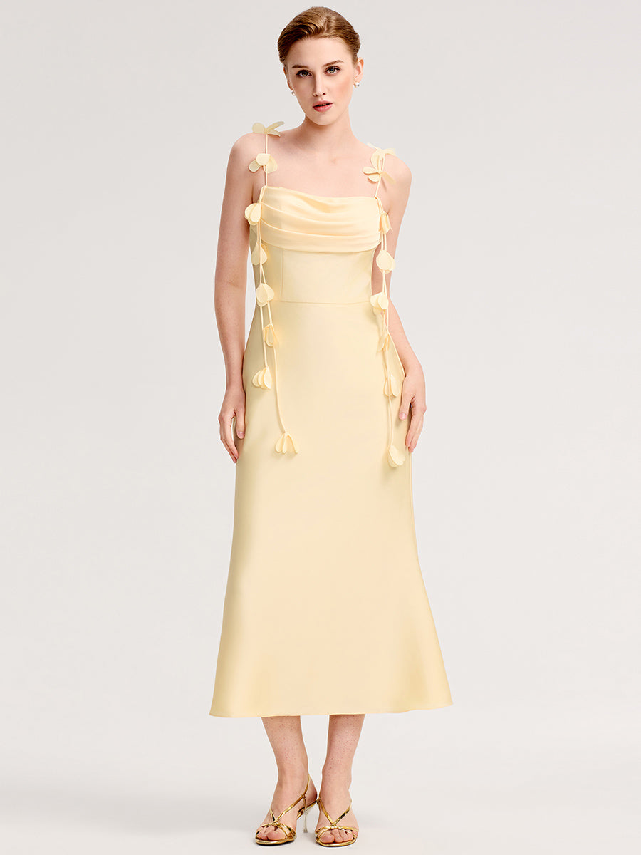 Robe d'invitée de mariage dos nu à bretelles fines et col drapé #Couleur_Jaune