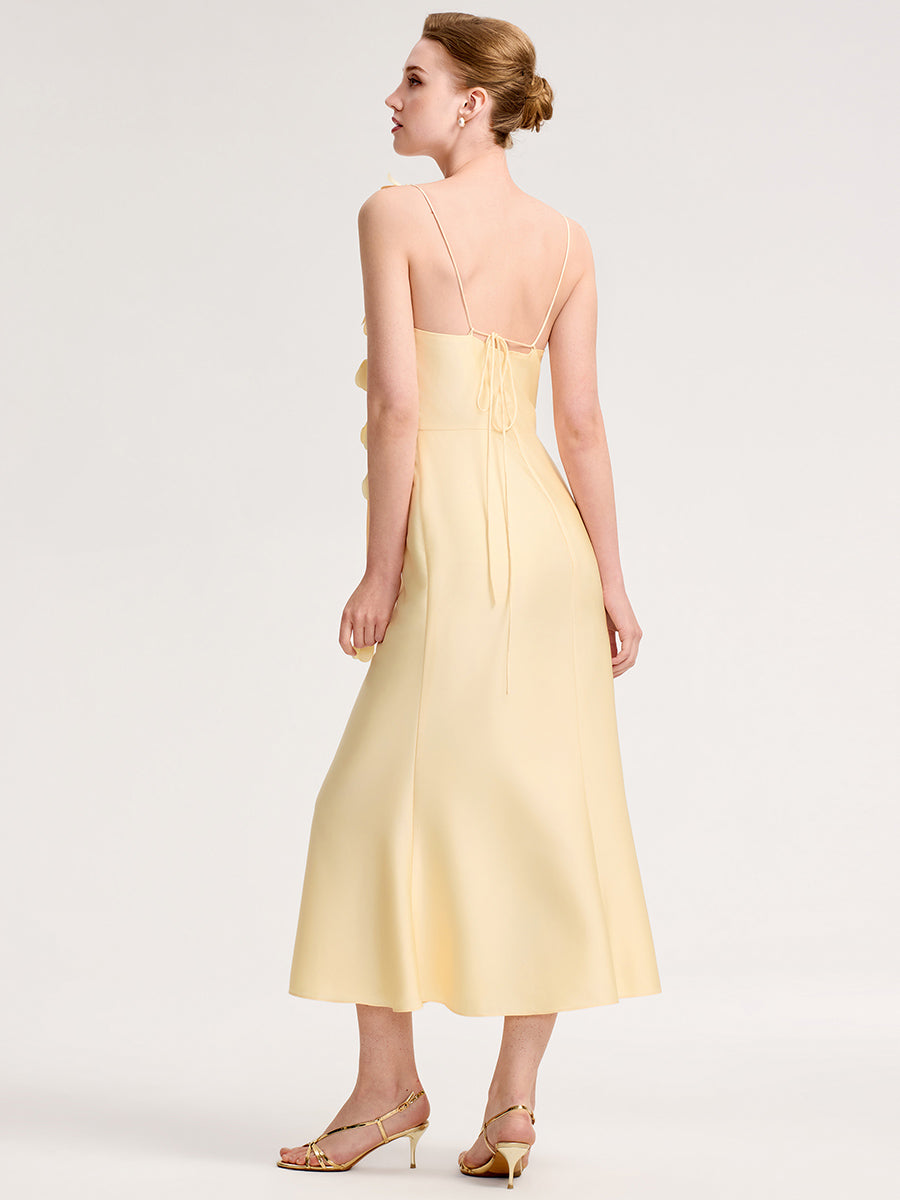 Robe d'invitée de mariage dos nu à bretelles fines et col drapé #Couleur_Jaune