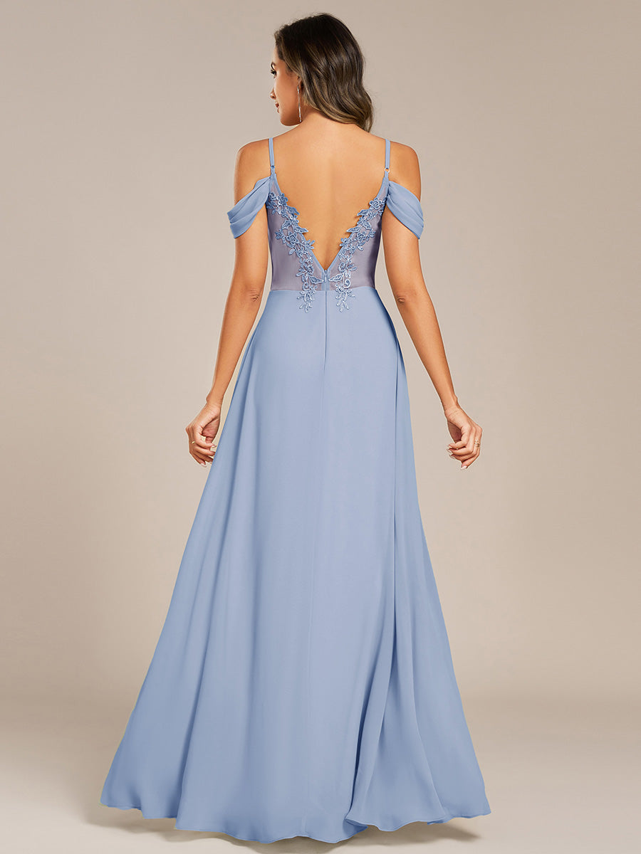 Robe de demoiselle d'honneur transparente dos nu #Couleur_Bleu Glace