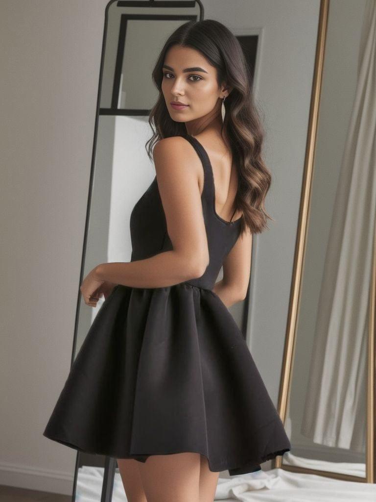 Robe trapèze chic à encolure carrée et dos nu Robe trapèze chic à encolure carrée et dos nu