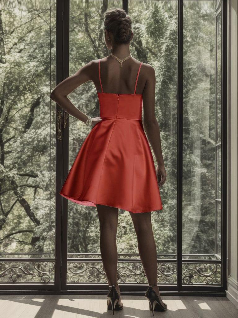 Robe A-Ligne courte en satin à bretelles fines et dos nu #Couleur_Vert sauge Robe A-Ligne courte en satin à bretelles fines et dos nu