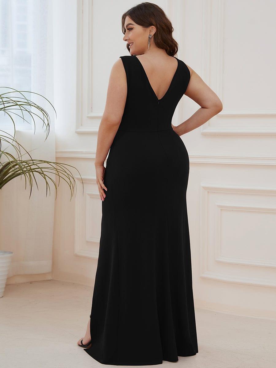 Robe Sans manches en maille à taille haute et col en V avec fente sur le devant #Couleur_Bordeaux Robe Sans manches en maille à taille haute et col en V avec fente sur le devant
