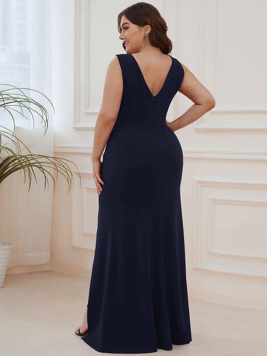 Robe Sans manches en maille à taille haute et col en V avec fente sur le devant #Couleur_Bordeaux Robe Sans manches en maille à taille haute et col en V avec fente sur le devant