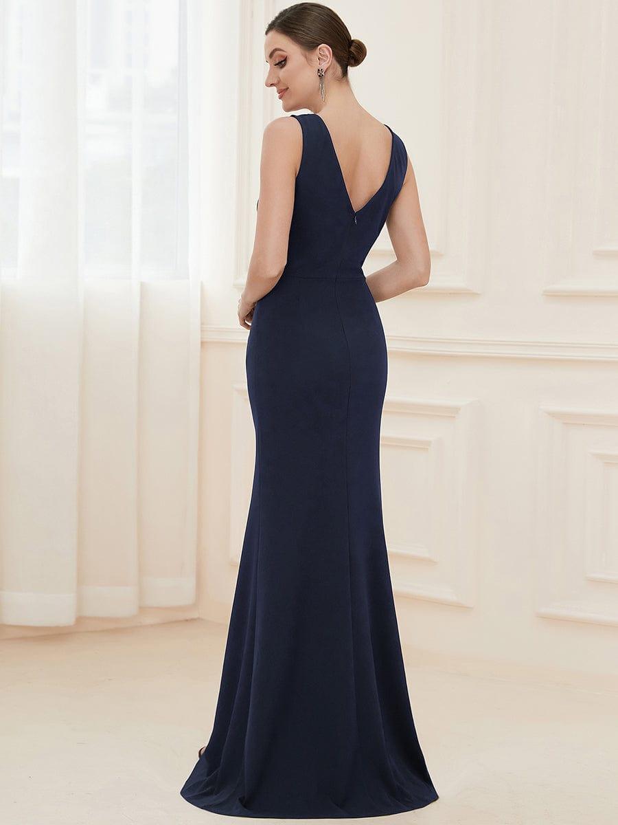 Robe Sans manches en maille à taille haute et col en V avec fente sur le devant #Couleur_Bordeaux Robe Sans manches en maille à taille haute et col en V avec fente sur le devant