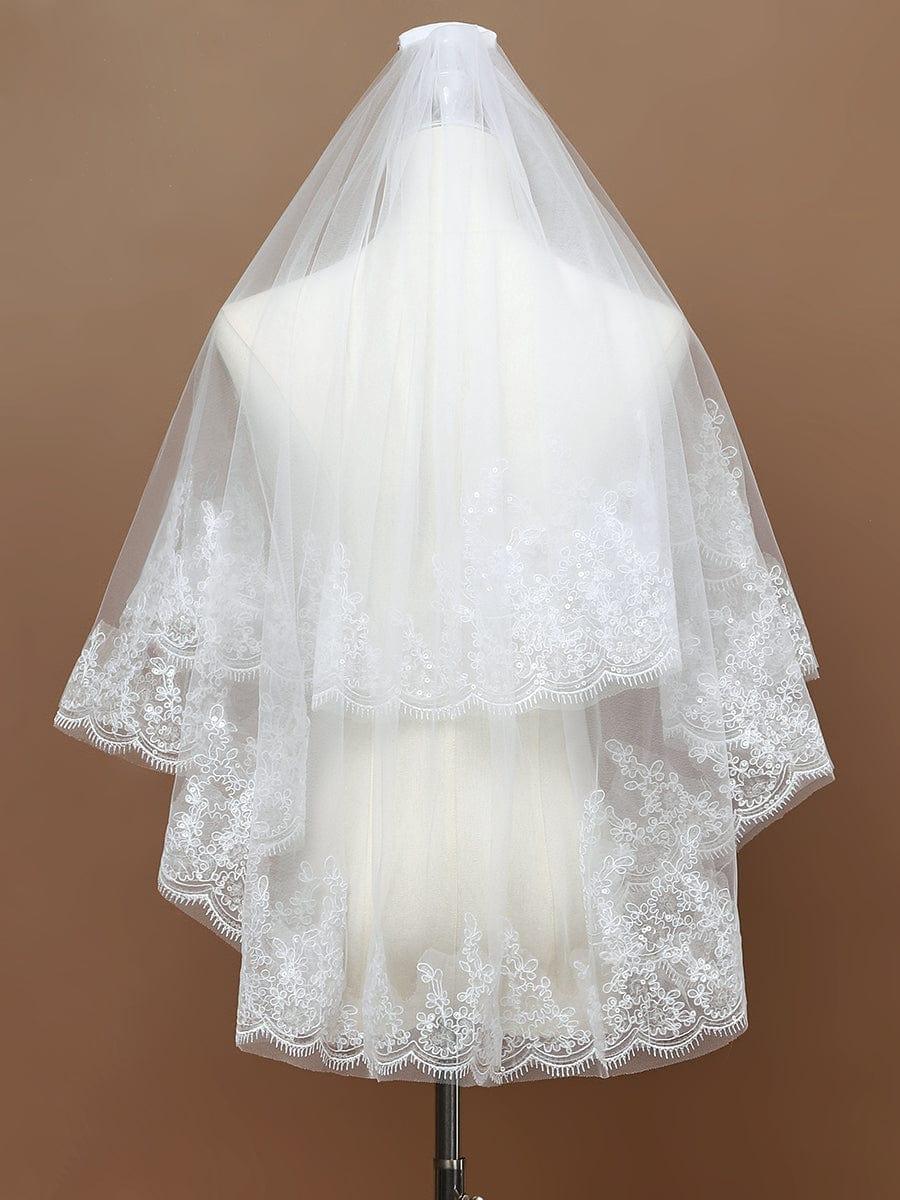 Voile de mariée en tulle à double couche avec appliques en dentelle #Couleur_Creme
