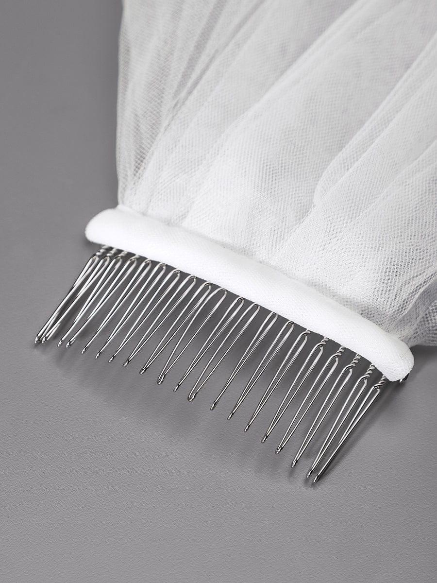 Voile de mariée en tulle à double couche avec appliques en dentelle #Couleur_Creme