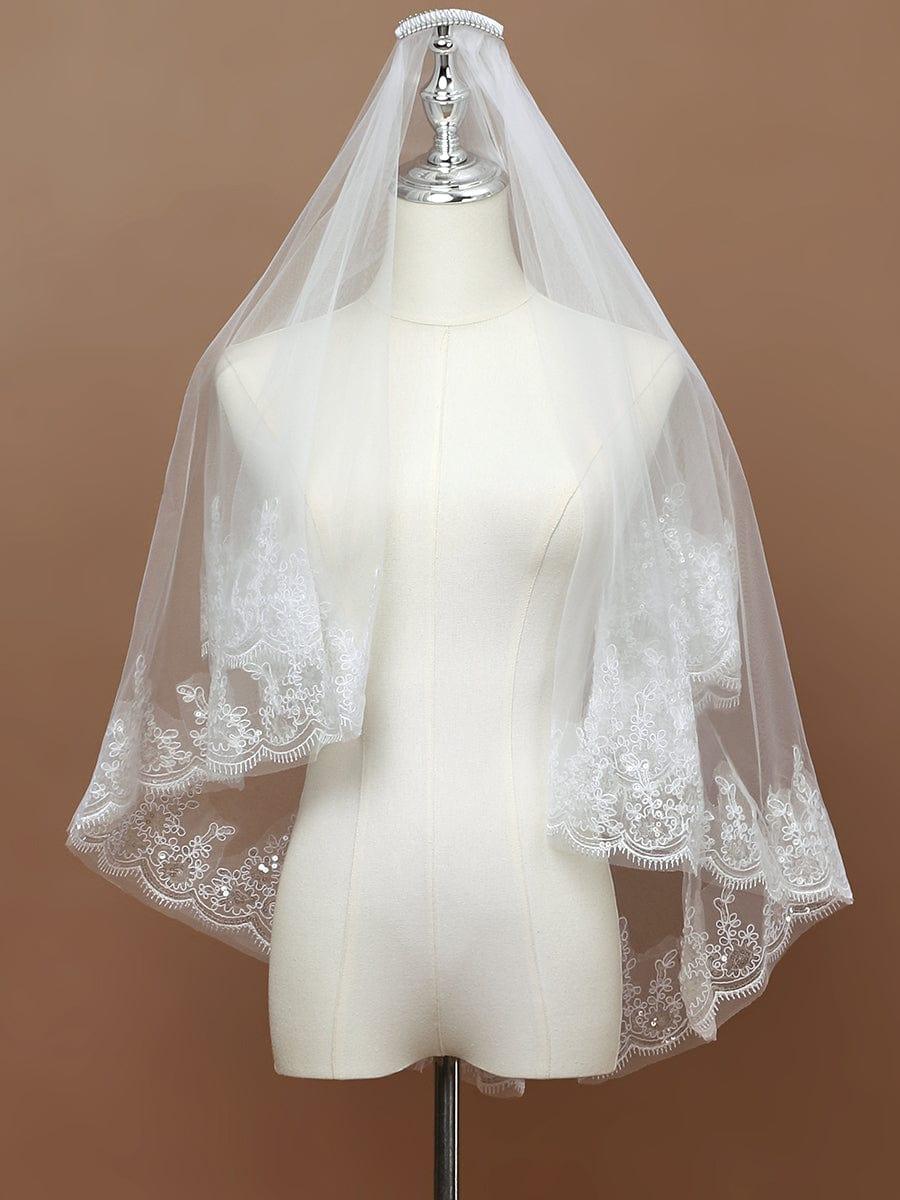 Voile de mariée en tulle à double couche avec appliques en dentelle #Couleur_Creme