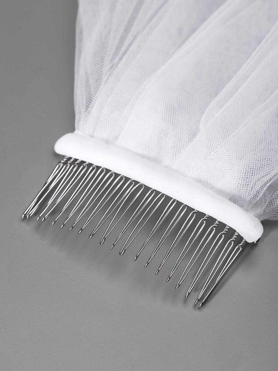 Voile de mariée en tulle à double couche avec appliques en dentelle #Couleur_Blanc