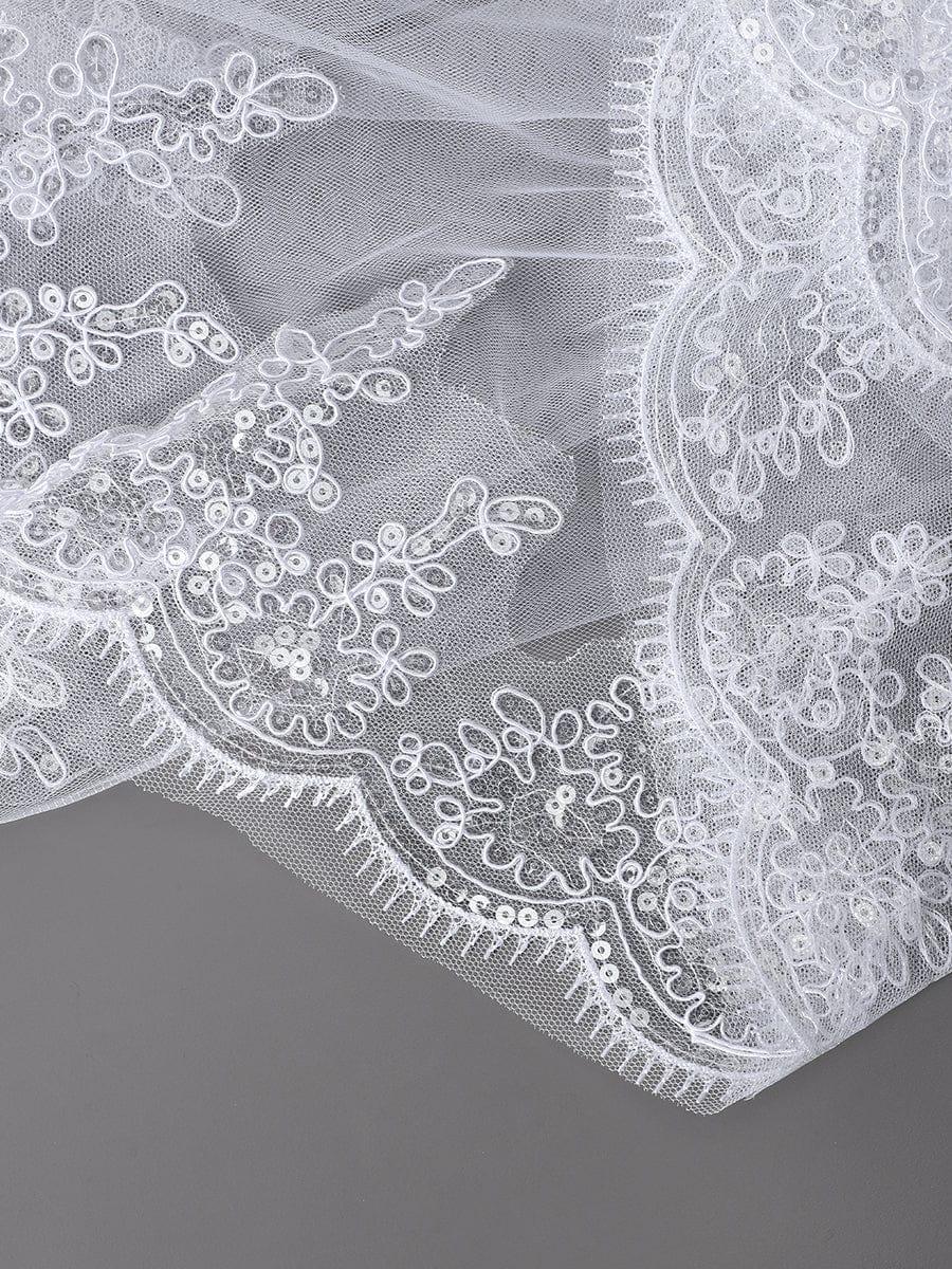 Voile de mariée en tulle à double couche avec appliques en dentelle #Couleur_Blanc