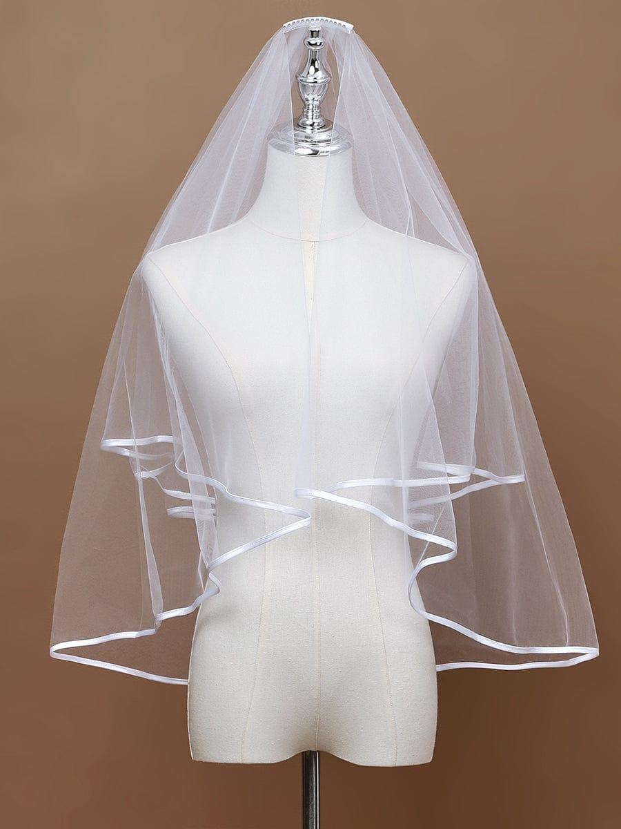 Voile de mariée courte minimaliste avec bordures #Couleur_Blanc