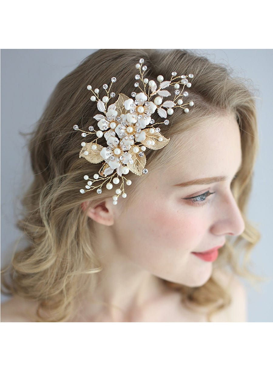 Accessoire cheveux en perles d'ornement de fleurs à la main exquise #Couleur_Or Accessoire cheveux en perles d'ornement de fleurs à la main exquise
