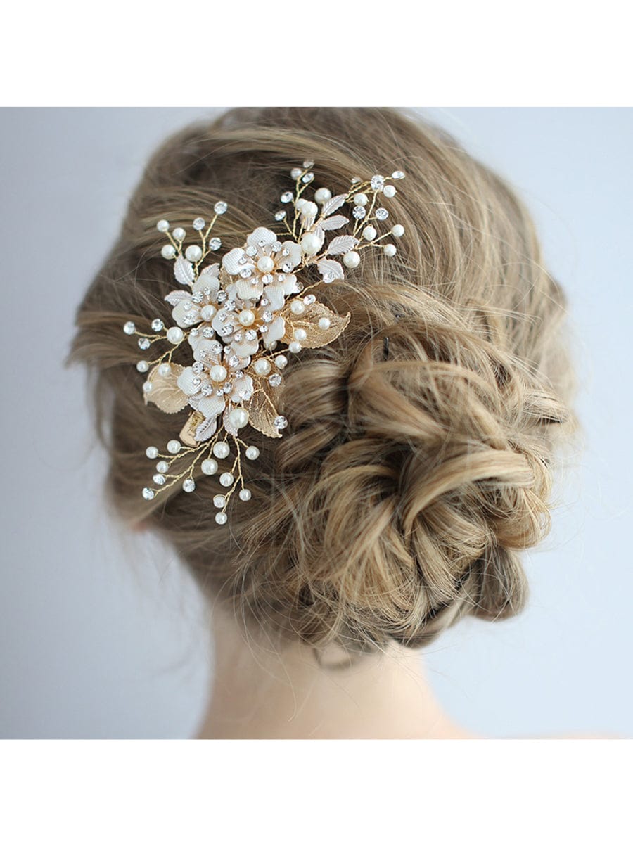 Accessoire cheveux en perles d'ornement de fleurs à la main exquise #Couleur_Or Accessoire cheveux en perles d'ornement de fleurs à la main exquise