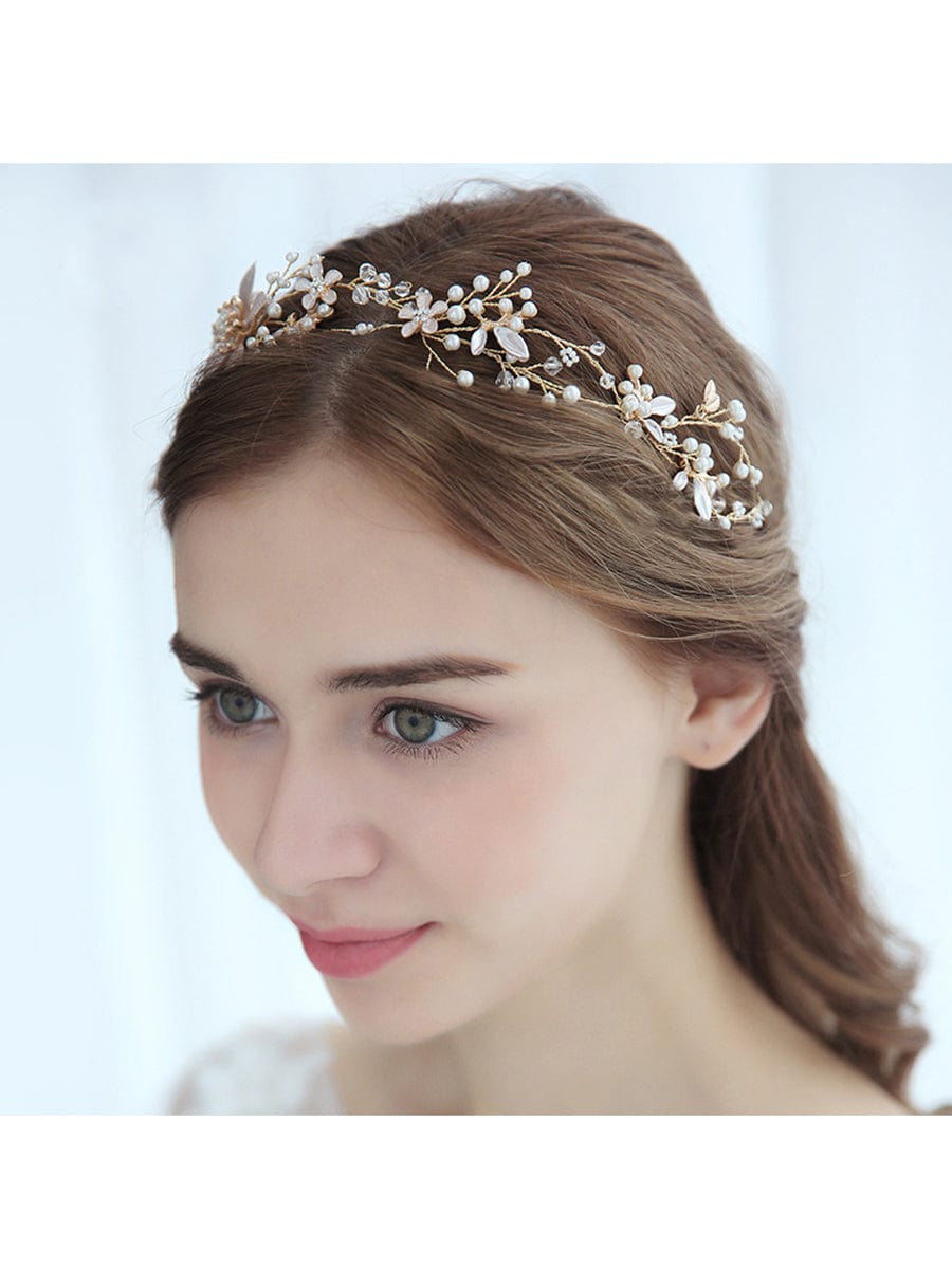 Accessoire cheveux Élégant en strass à fleurs dorées #Couleur_Or Accessoire cheveux Élégant en strass à fleurs dorées