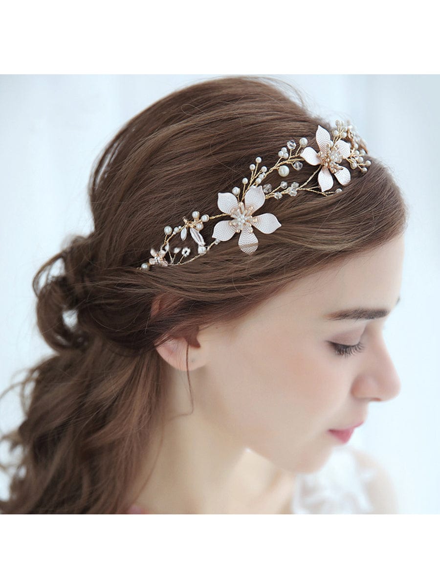 Accessoire cheveux Élégant en strass à fleurs dorées #Couleur_Or Accessoire cheveux Élégant en strass à fleurs dorées